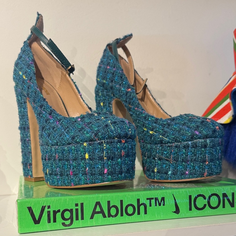 Fashion Nova Multicolor Tweed Platform Heels- New
